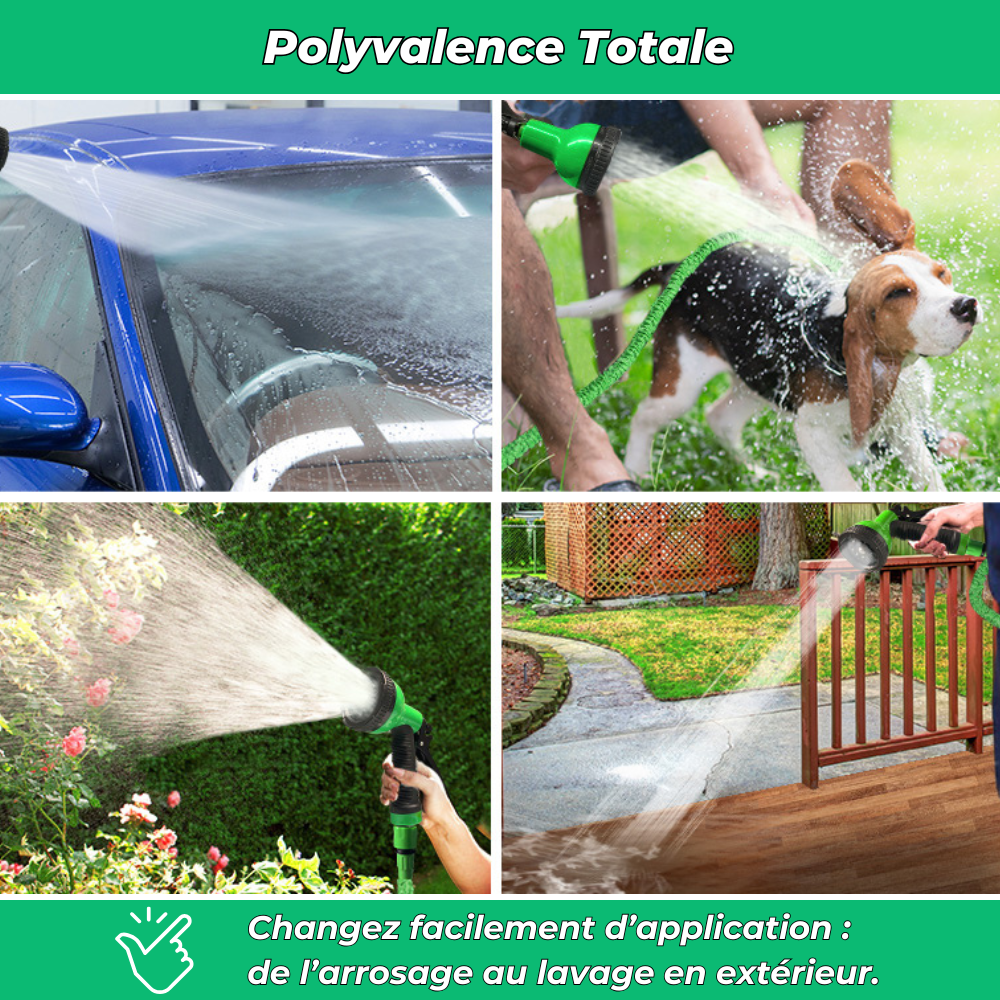 Aquaflex|Tuyau d’arrosage extensible|8 modes de jets haute pression