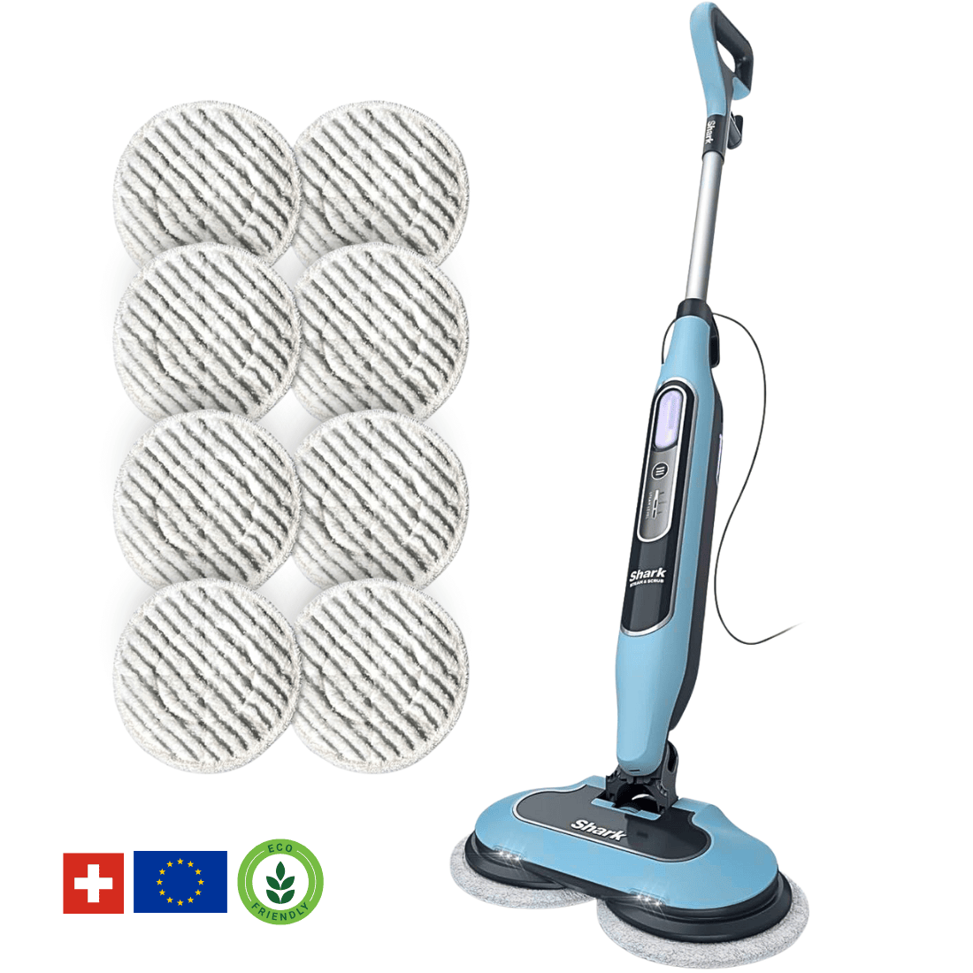 Shark® Balai vapeur et serpillière – Tout-en-un avec LED, réservoir XL et 8 tampons