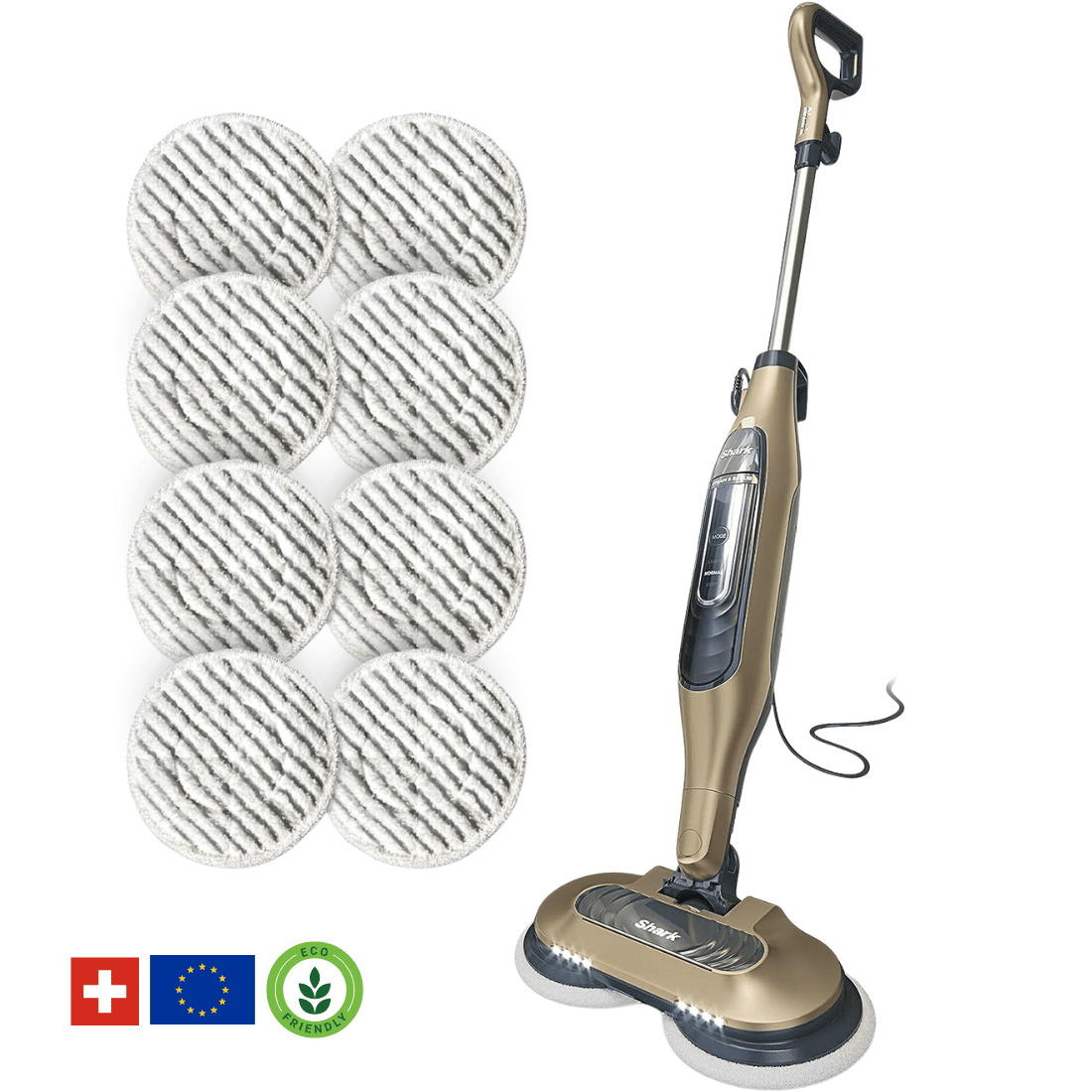Shark® Balai vapeur et serpillière – Tout-en-un avec LED, réservoir XL et 8 tampons