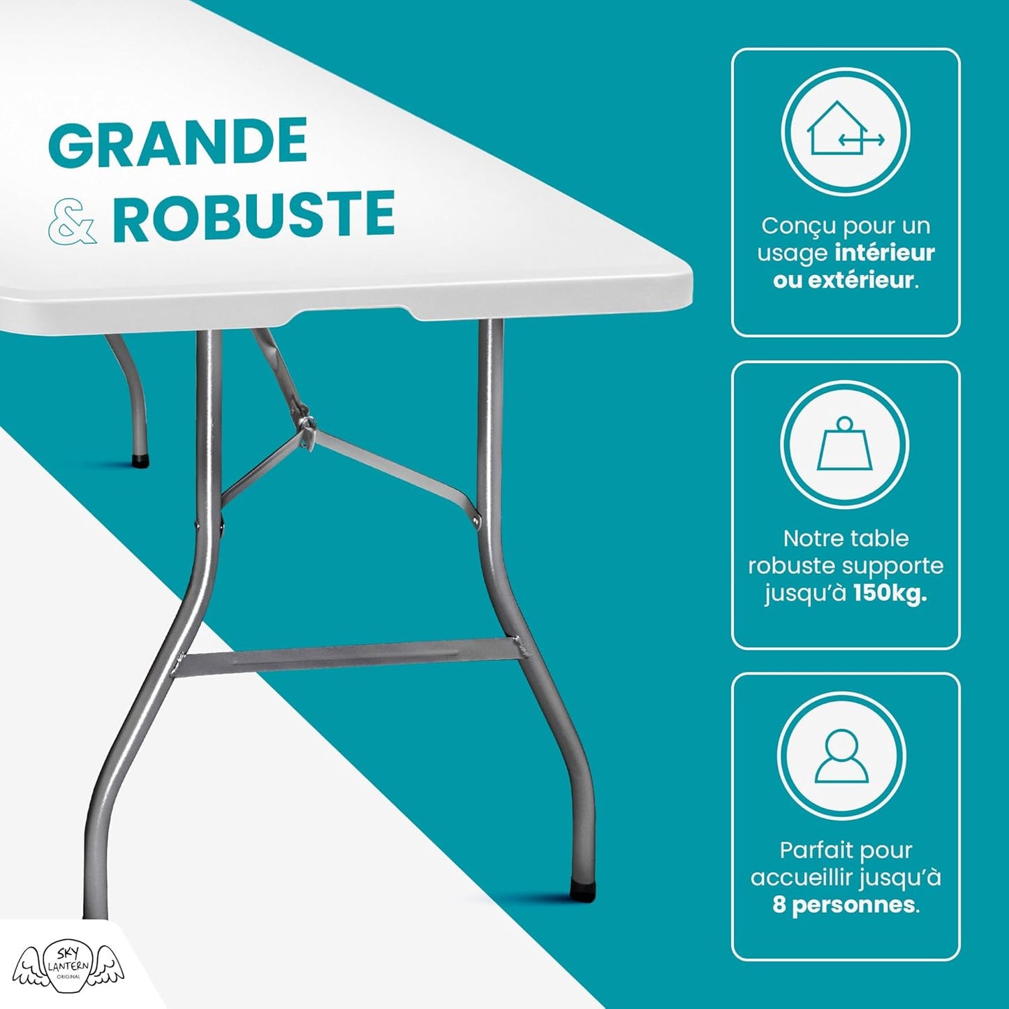 Table Pliante 180x74x74 cm Rectangulaire Blanche