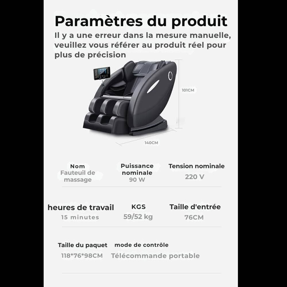 Fauteuil de massage A5 - Thermothérapie, commande IA, Zero Gravity et écran tactil