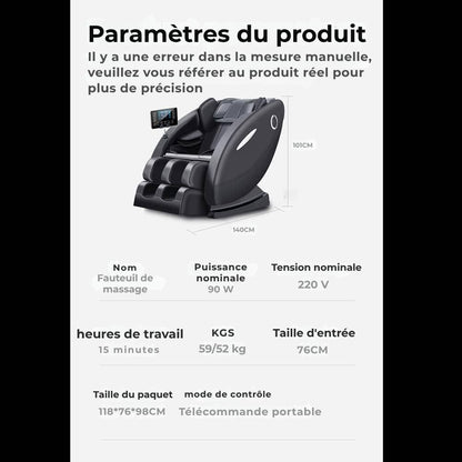 Fauteuil de massage A5 - Thermothérapie, commande IA, Zero Gravity et écran tactil